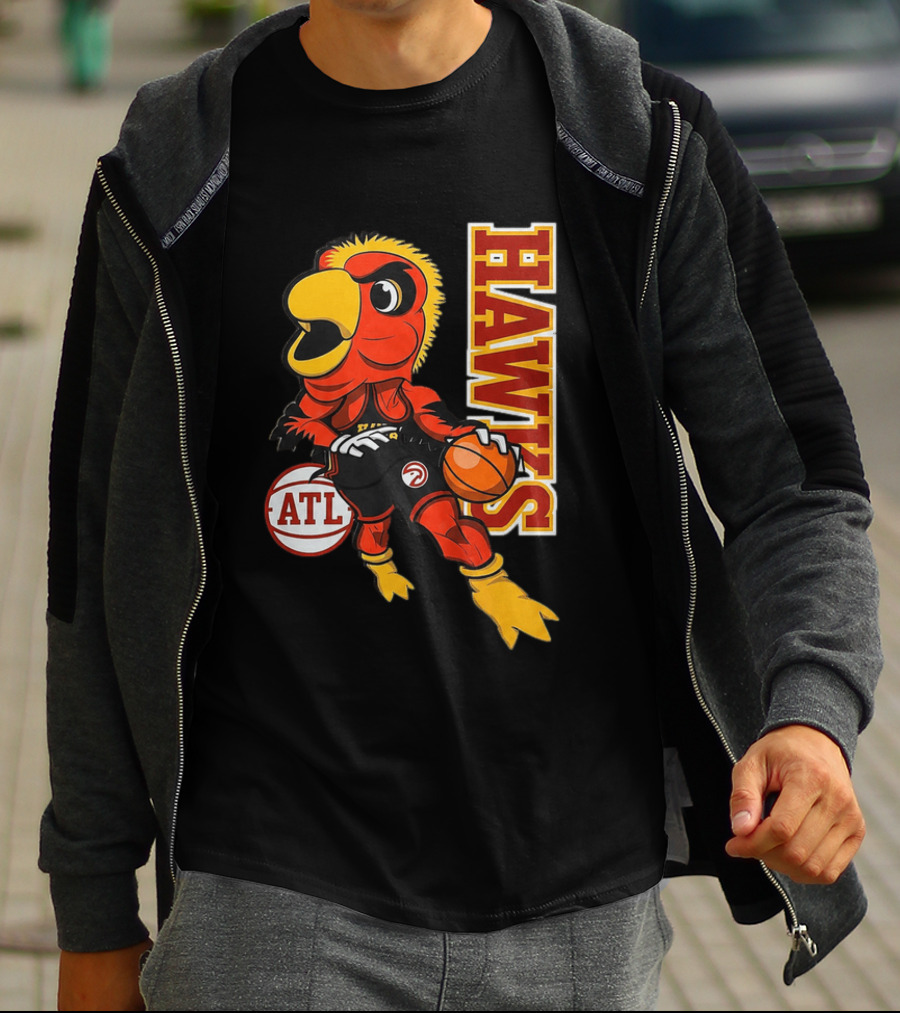 Hawks Bird Holding Basketball With ATL T-Shirt
