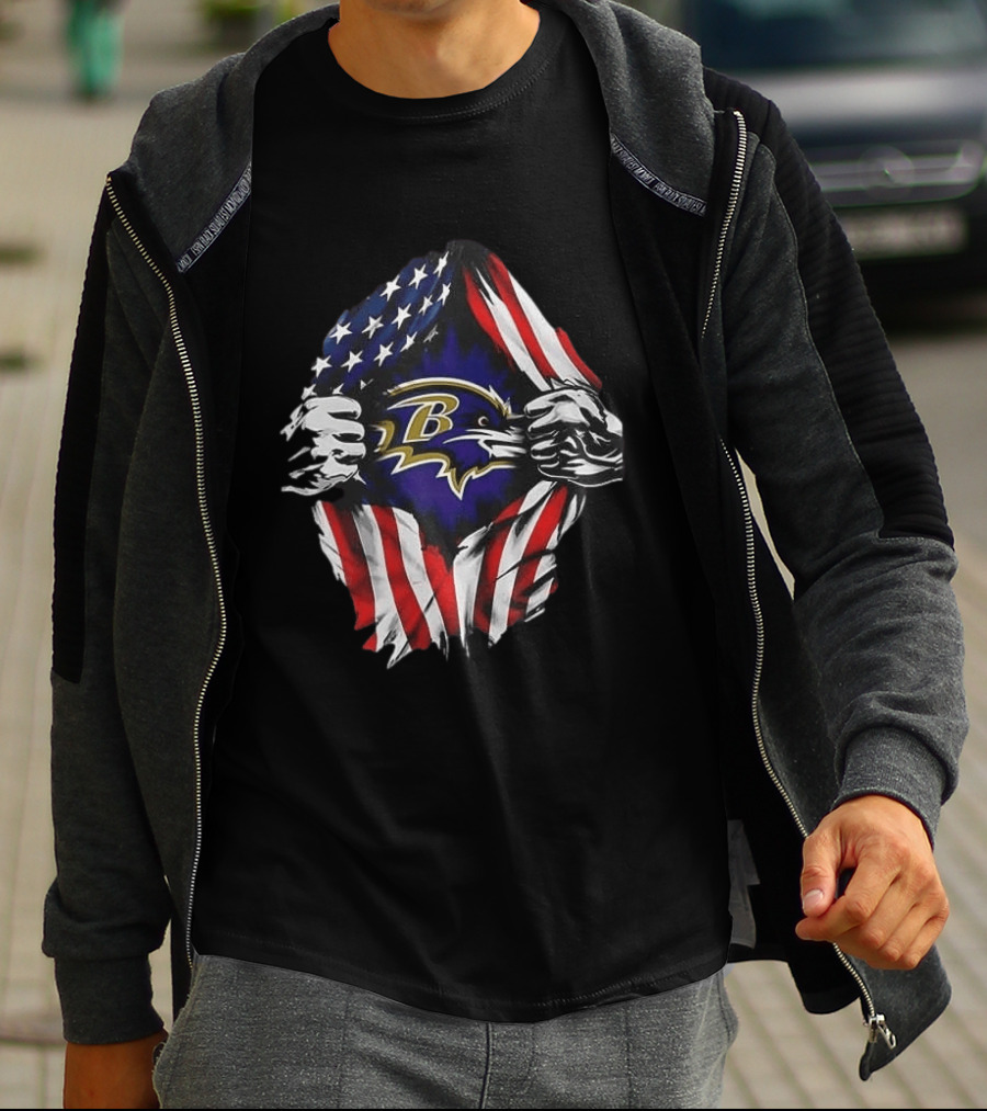 Baltimore Ravens American Flag Superman T-Shirt