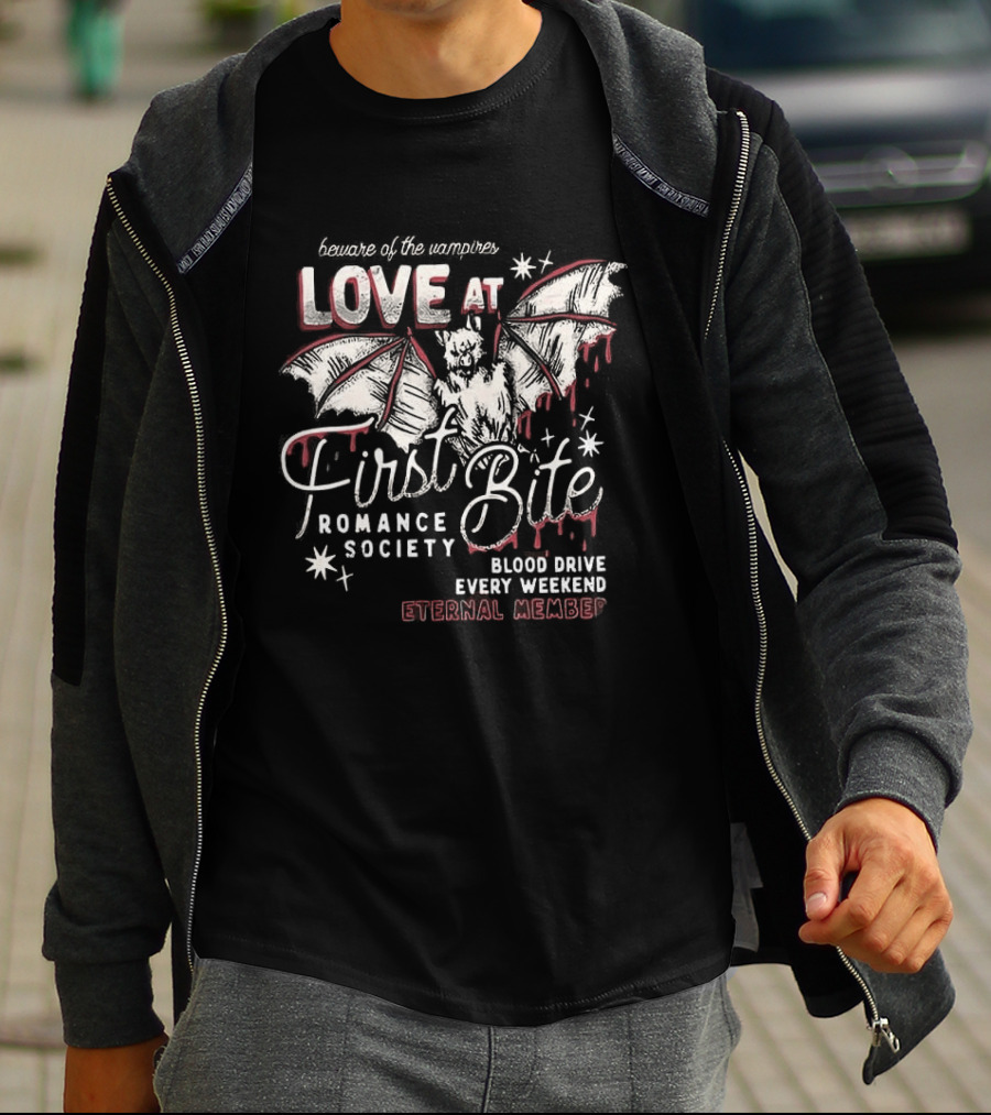 Beware Of The Vampires Love At First Bite Romance Society Blood Drive Every Weekend Eternal Member T-Shirt