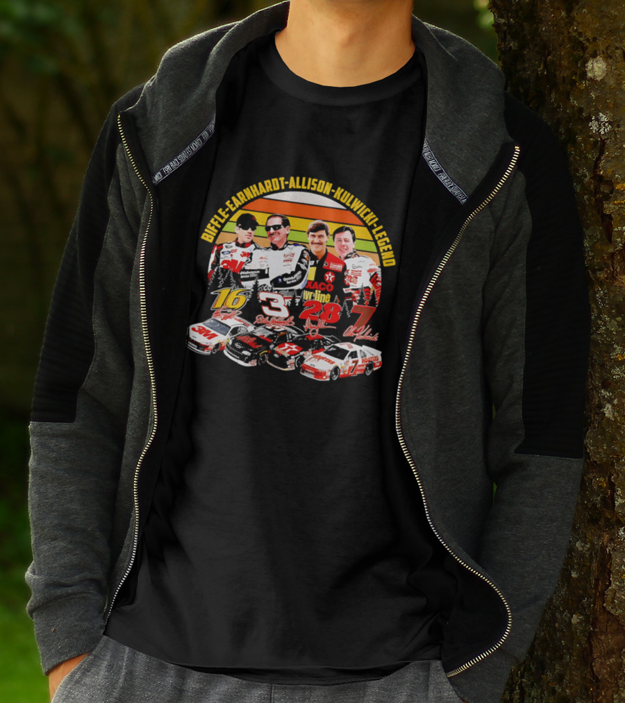 Biffle Earnhardt Allison Kulwicki NASCAR Legends 3M Valvoline Hooters Racing Cars T-Shirt