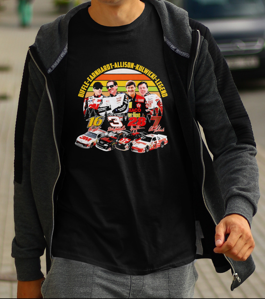 Biffle Earnhardt Allison Kulwicki NASCAR Legends 3M Valvoline Hooters Racing Cars T-Shirt