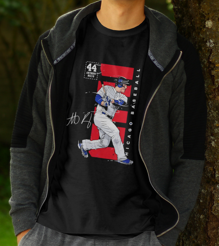 Chicago Baseball 44 Anthony Rizzo Swinging White And Red T-Shirt