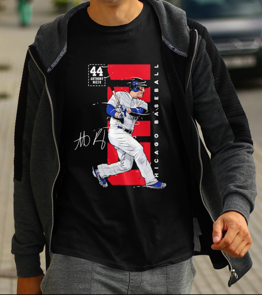 Chicago Baseball 44 Anthony Rizzo Swinging White And Red T-Shirt
