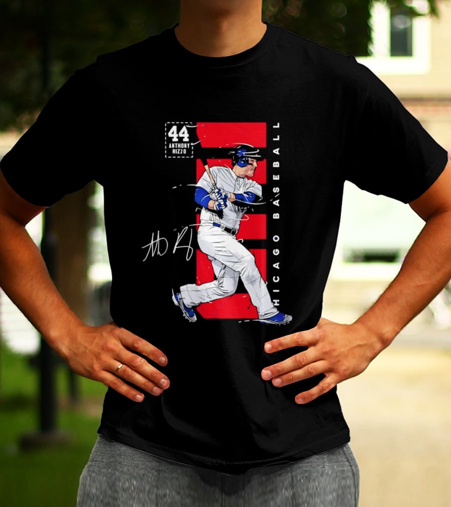 Chicago Baseball 44 Anthony Rizzo Swinging White And Red T-Shirt