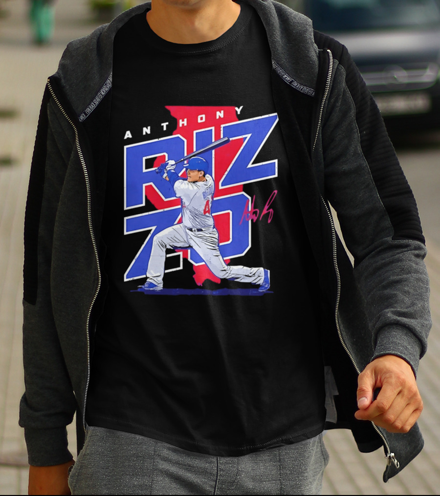 Anthony Rizzo 44 Chicago Cubs Batting Illinois Map T-Shirt