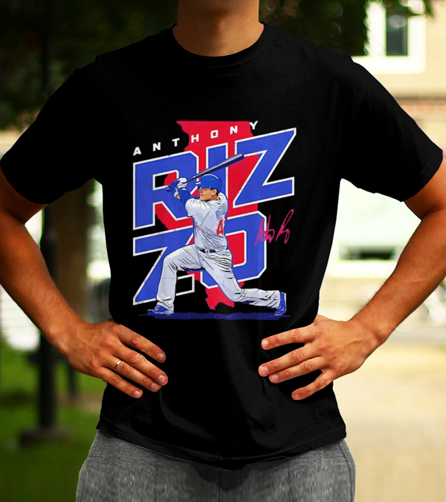 Anthony Rizzo 44 Chicago Cubs Batting Illinois Map T-Shirt