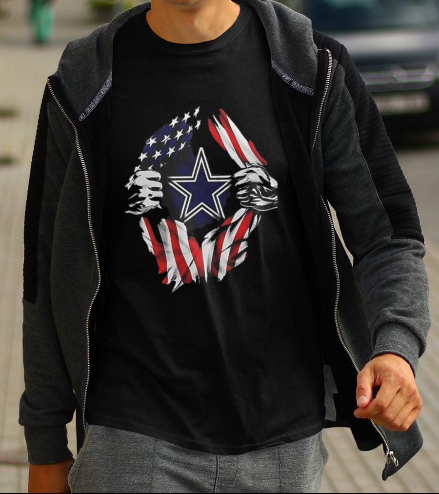 Dallas Cowboys Star American Flag Superman Skull Cap Backwards T-Shirt