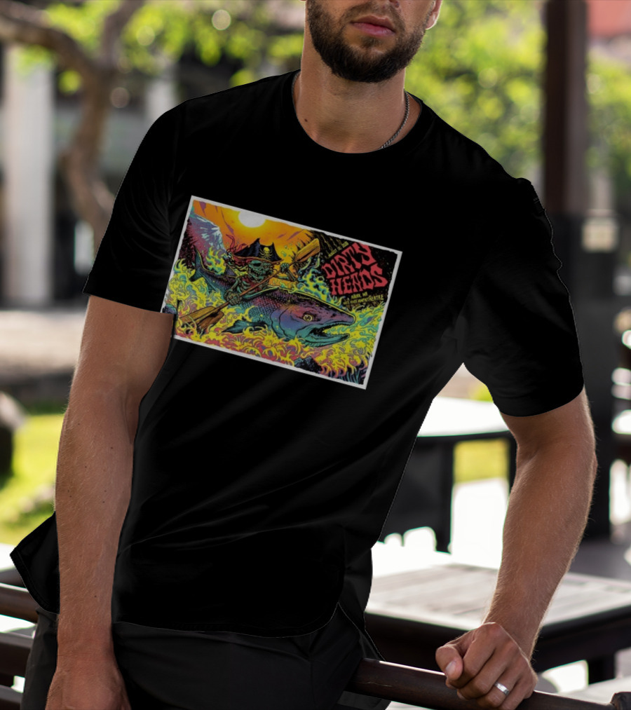 Dirty Heads Aug 13 2026 Skeleton Pirate Riding Fish White River Amphitheatre Auburn WA T-Shirt