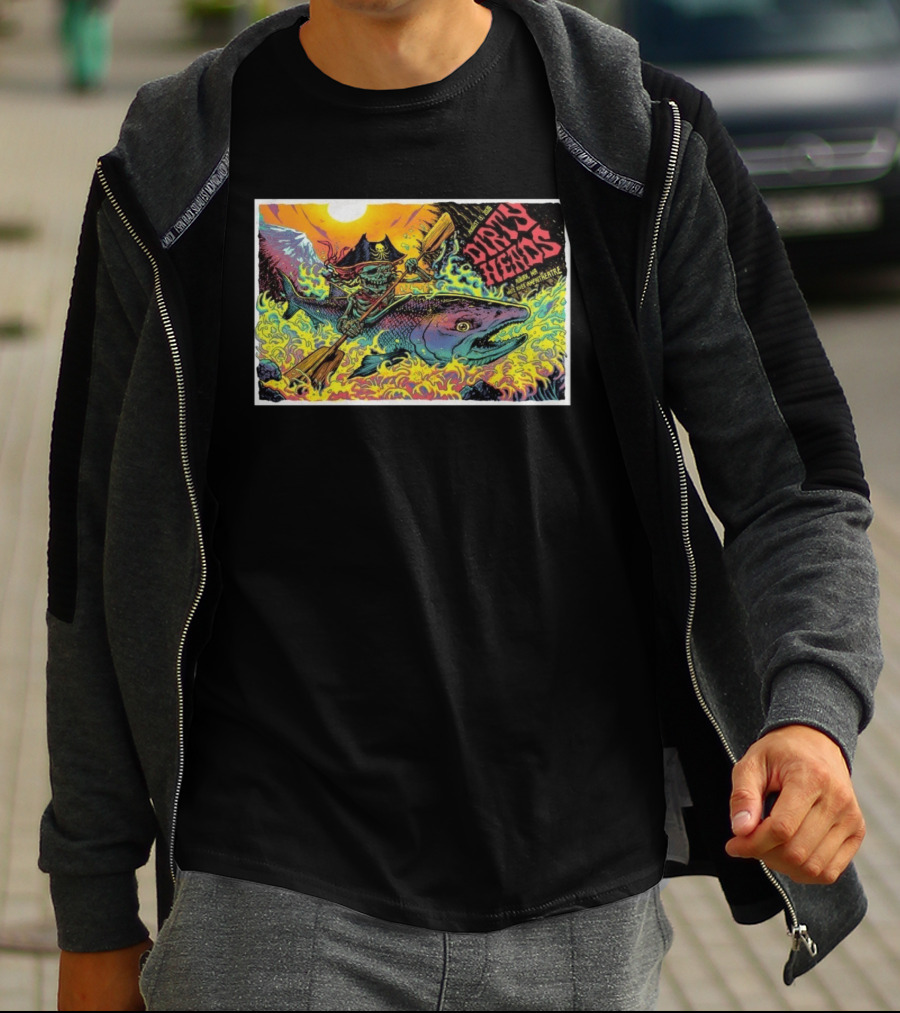 Dirty Heads Aug 13 2026 Skeleton Pirate Riding Fish White River Amphitheatre Auburn WA T-Shirt