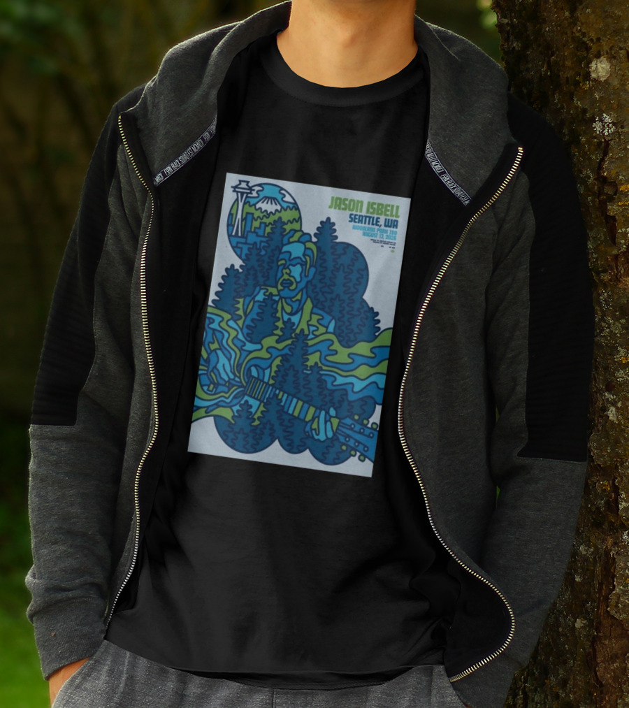 Jason Isbell Seattle WA Woodland Park Zoo August 13 2026 Concert With Space Needle And Mt Rainier T-Shirt