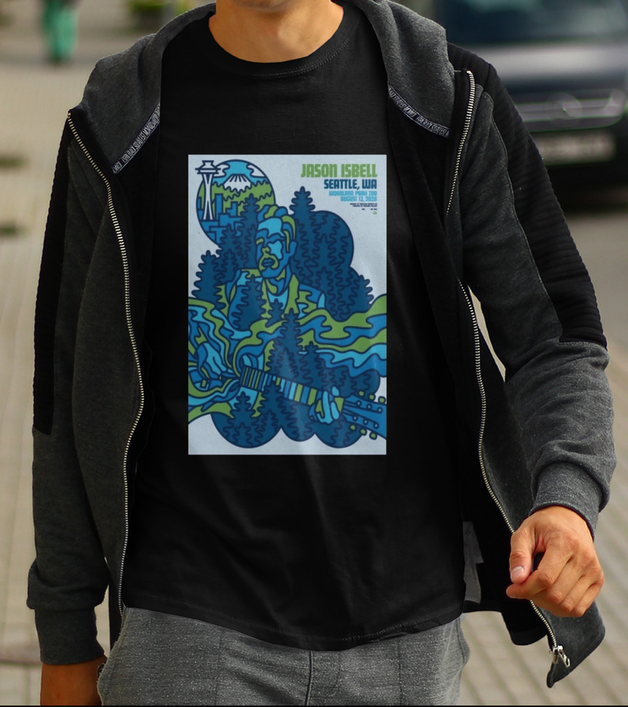 Jason Isbell Seattle WA Woodland Park Zoo August 13 2026 Concert With Space Needle And Mt Rainier T-Shirt