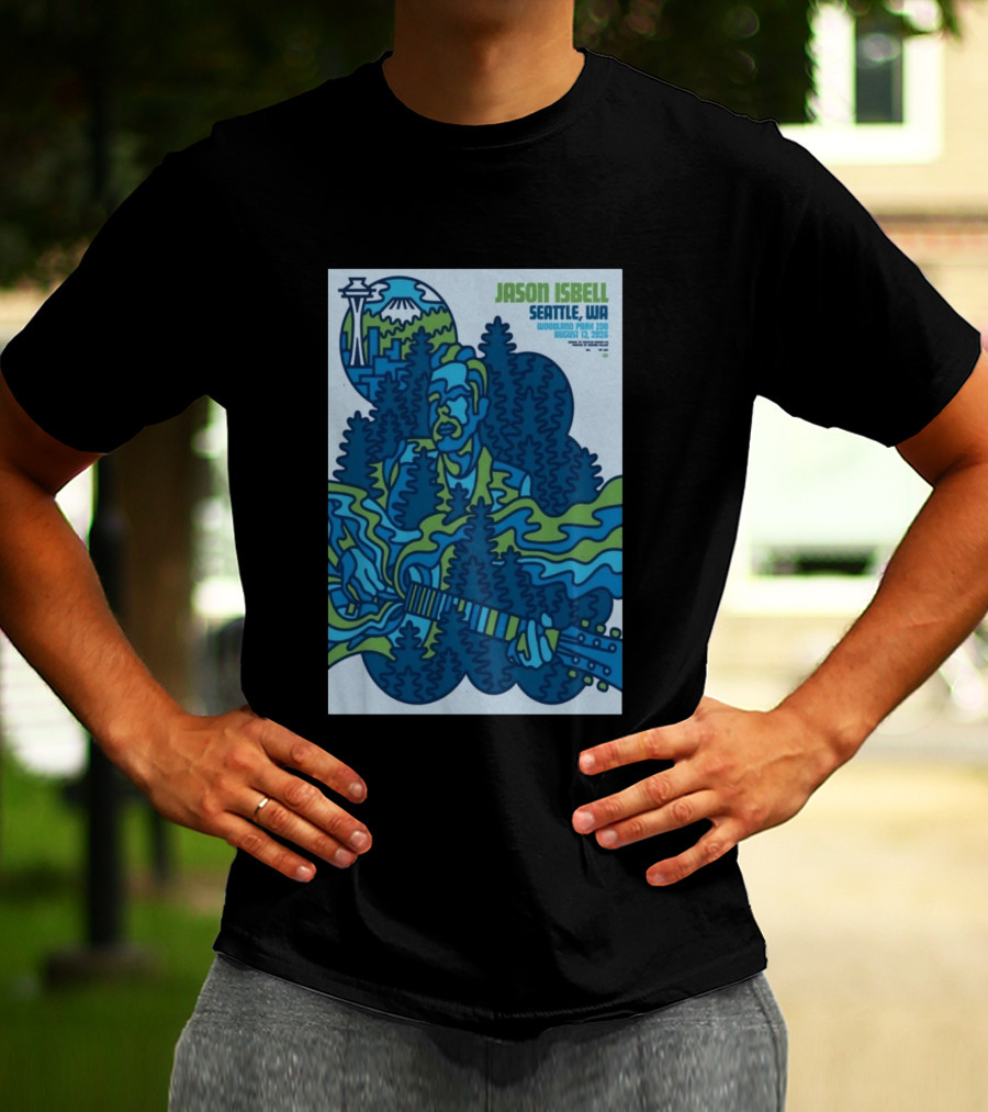 Jason Isbell Seattle WA Woodland Park Zoo August 13 2026 Concert With Space Needle And Mt Rainier T-Shirt