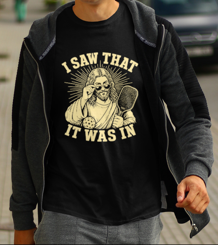 I Saw That Jesus Pickleball It Was In Sunglasses Paddle T-Shirt
