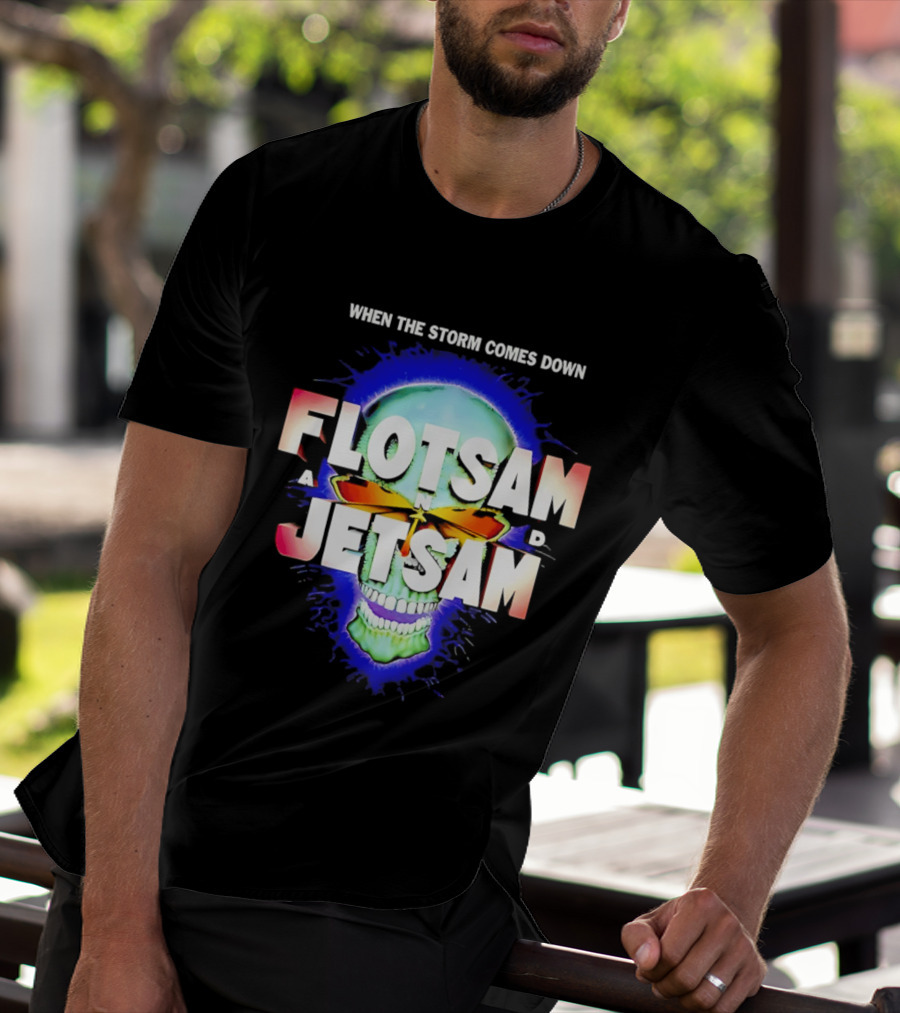 Flotsam And Jetsam When The Storm Comes Down Green Skull Blue Aura T-Shirt