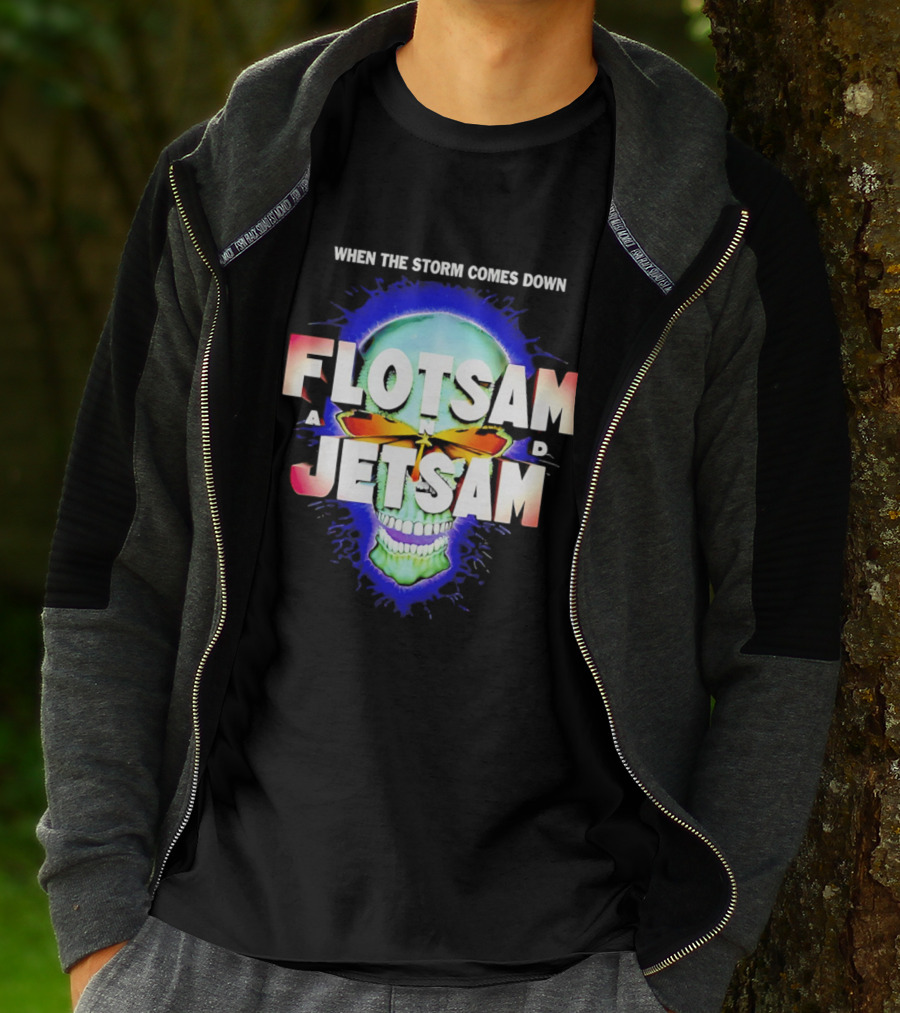 Flotsam And Jetsam When The Storm Comes Down Green Skull Blue Aura T-Shirt
