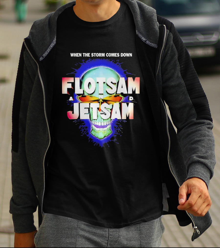 Flotsam And Jetsam When The Storm Comes Down Green Skull Blue Aura T-Shirt