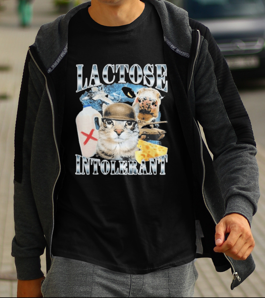 Lactose Intolerant Cat Cheese Cow Milk Jug T-Shirt