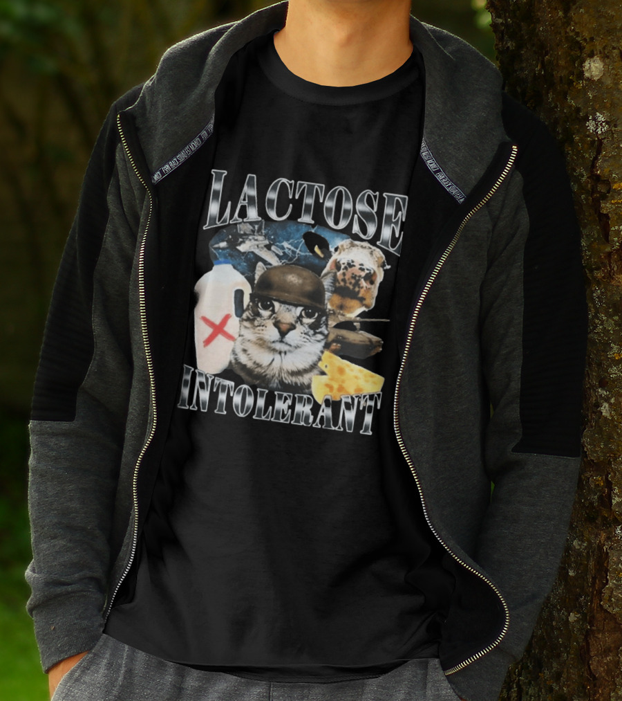 Lactose Tolerant Funny Cat Cheese Milk Jug Helmet Dog Spaceship T-Shirt