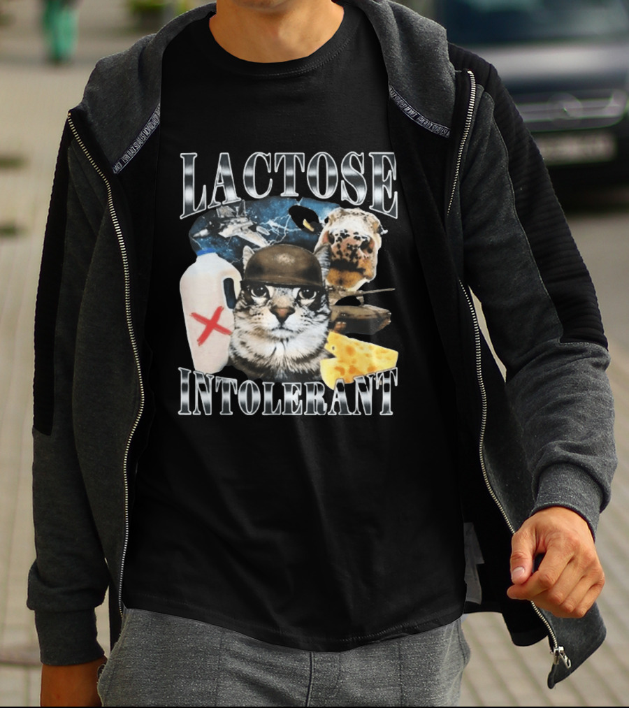 Lactose Tolerant Funny Cat Cheese Milk Jug Helmet Dog Spaceship T-Shirt
