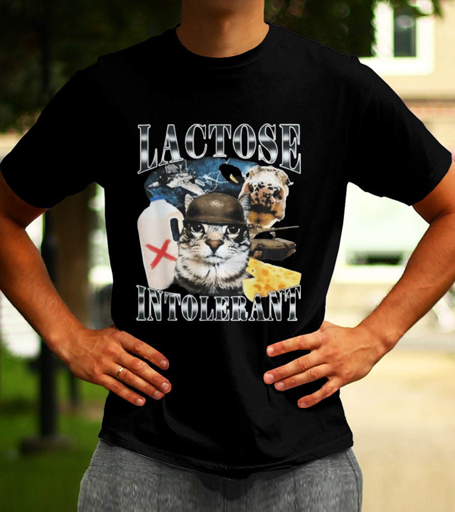 Lactose Tolerant Funny Cat Cheese Milk Jug Helmet Dog Spaceship T-Shirt
