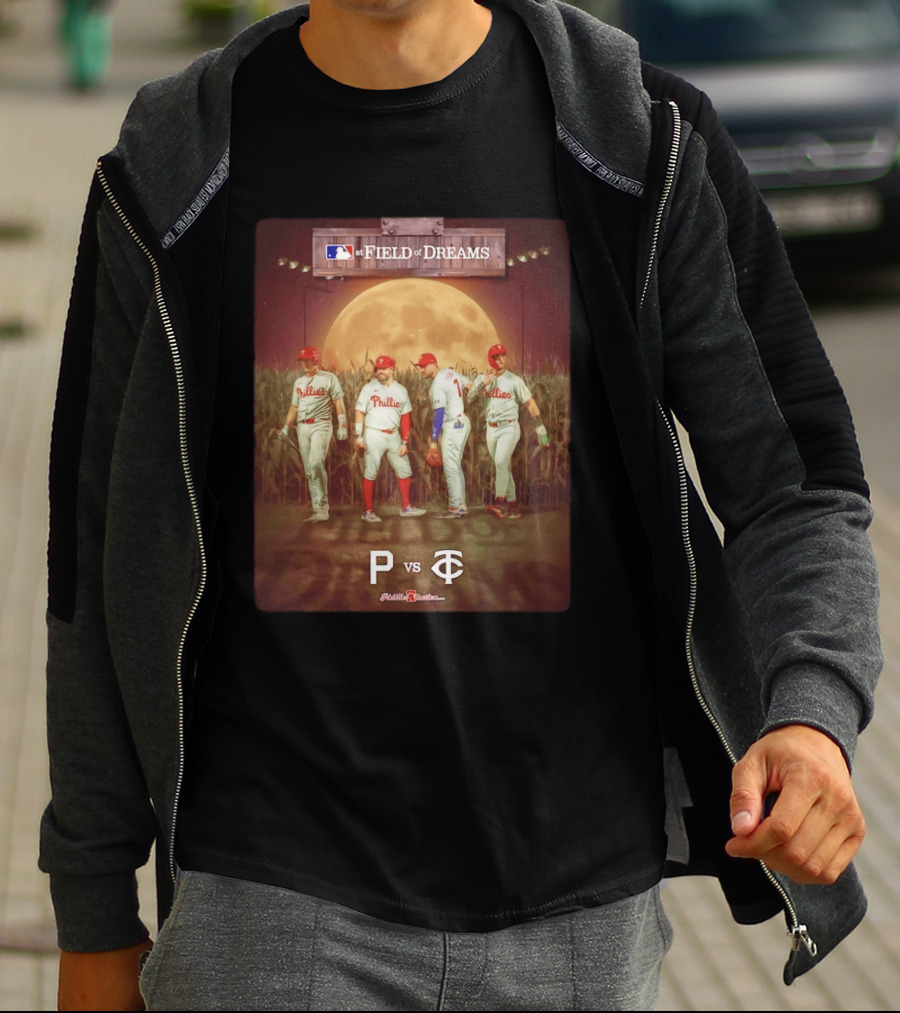 MLB At Field Of Dreams Philadelphia Phillies Vs Minnesota Twins 2026 Moonlit Cornfield Scene T-Shirt