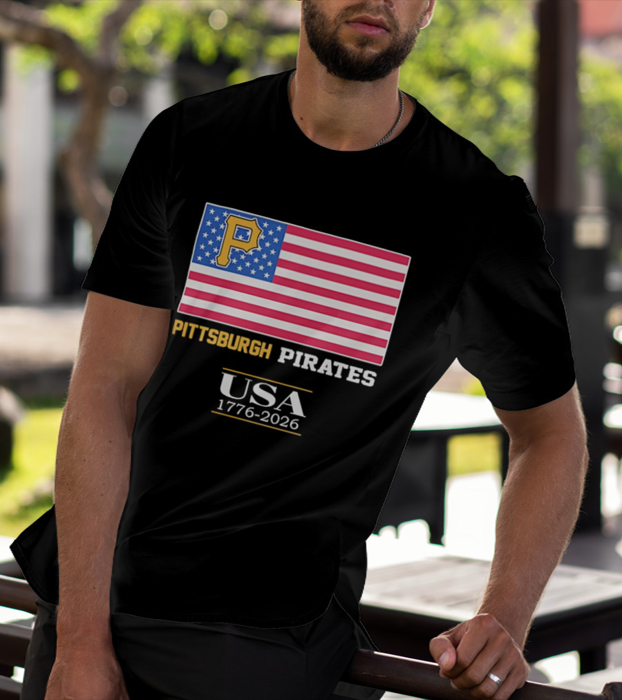 Pittsburgh Pirates American Flag USA 1776 2026 Yellow P T-Shirt