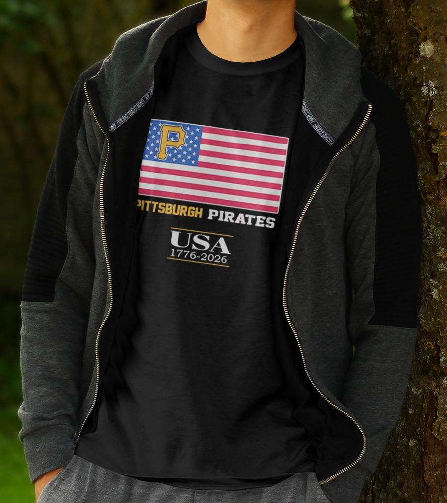 Pittsburgh Pirates American Flag USA 1776 2026 Yellow P T-Shirt