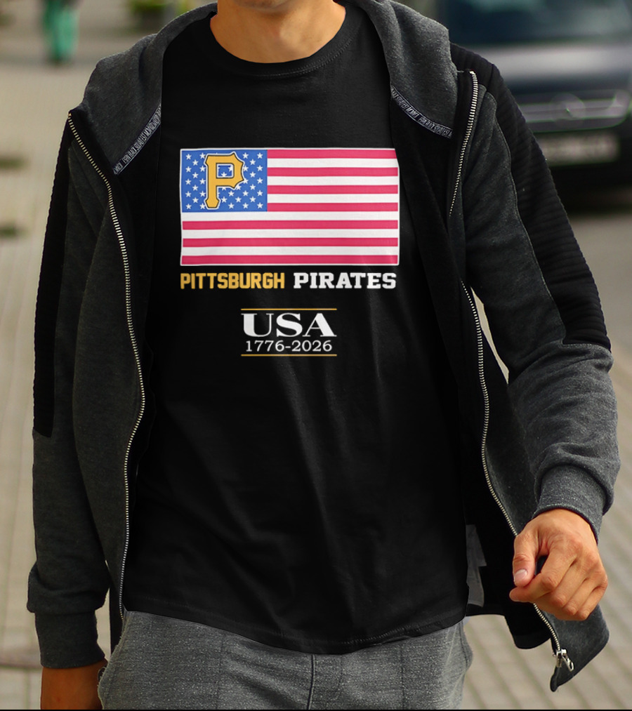 Pittsburgh Pirates American Flag USA 1776 2026 Yellow P T-Shirt