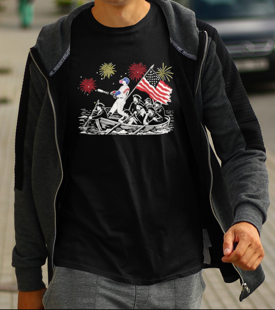 Players Crow Armstrong Patriotic Baseball Batting With American Flag And Revolutionary Boat T-Shirt