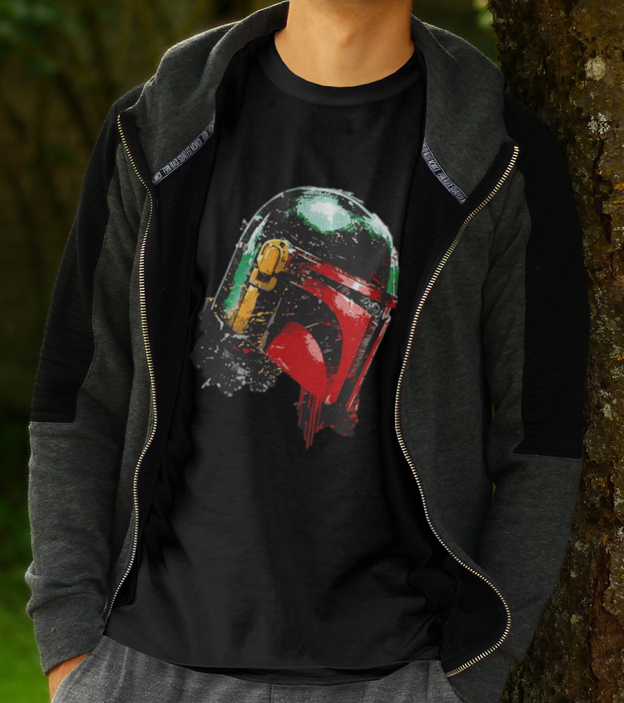 Star Wars Boba Fett Helmet Distressed Paint Splatter Drip T-Shirt
