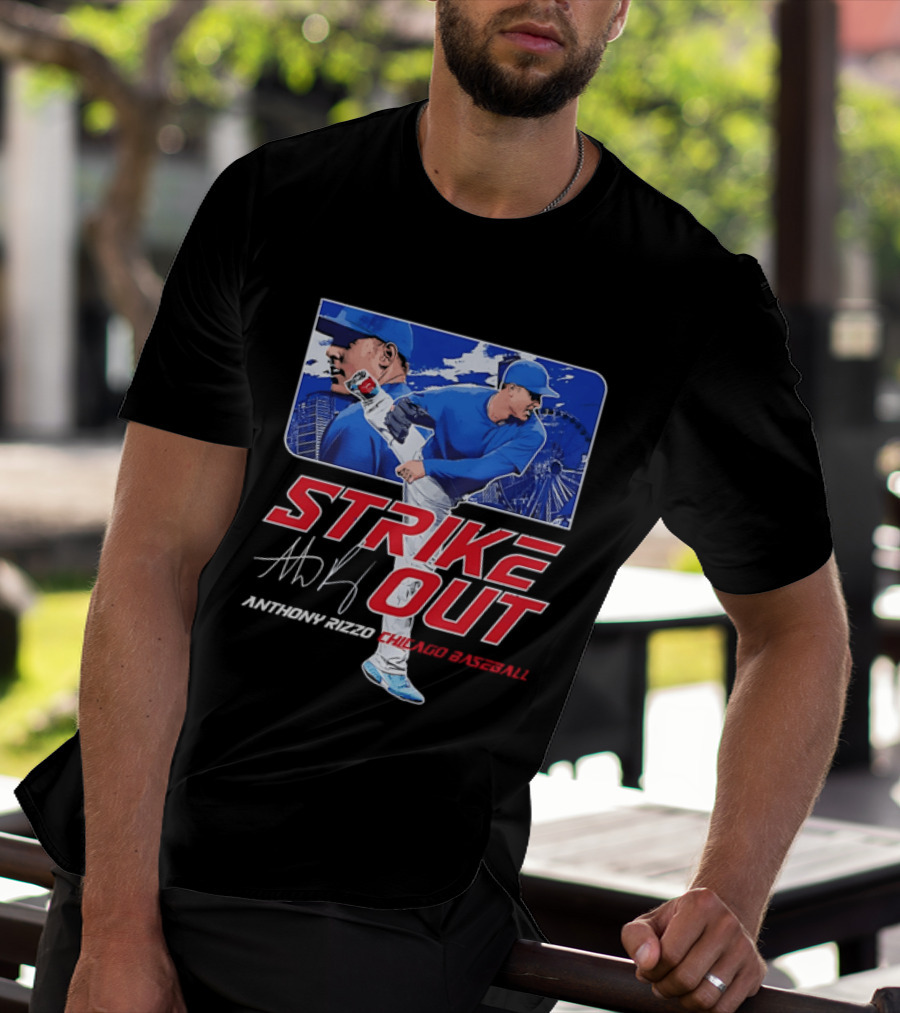 Strike Out Anthony Rizzo Chicago Baseball Pitcher Ferris Wheel Skyline T-Shirt