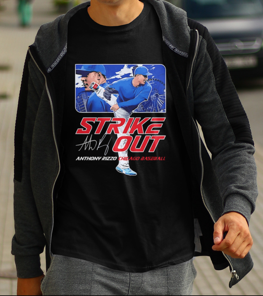 Strike Out Anthony Rizzo Chicago Baseball Pitcher Ferris Wheel Skyline T-Shirt