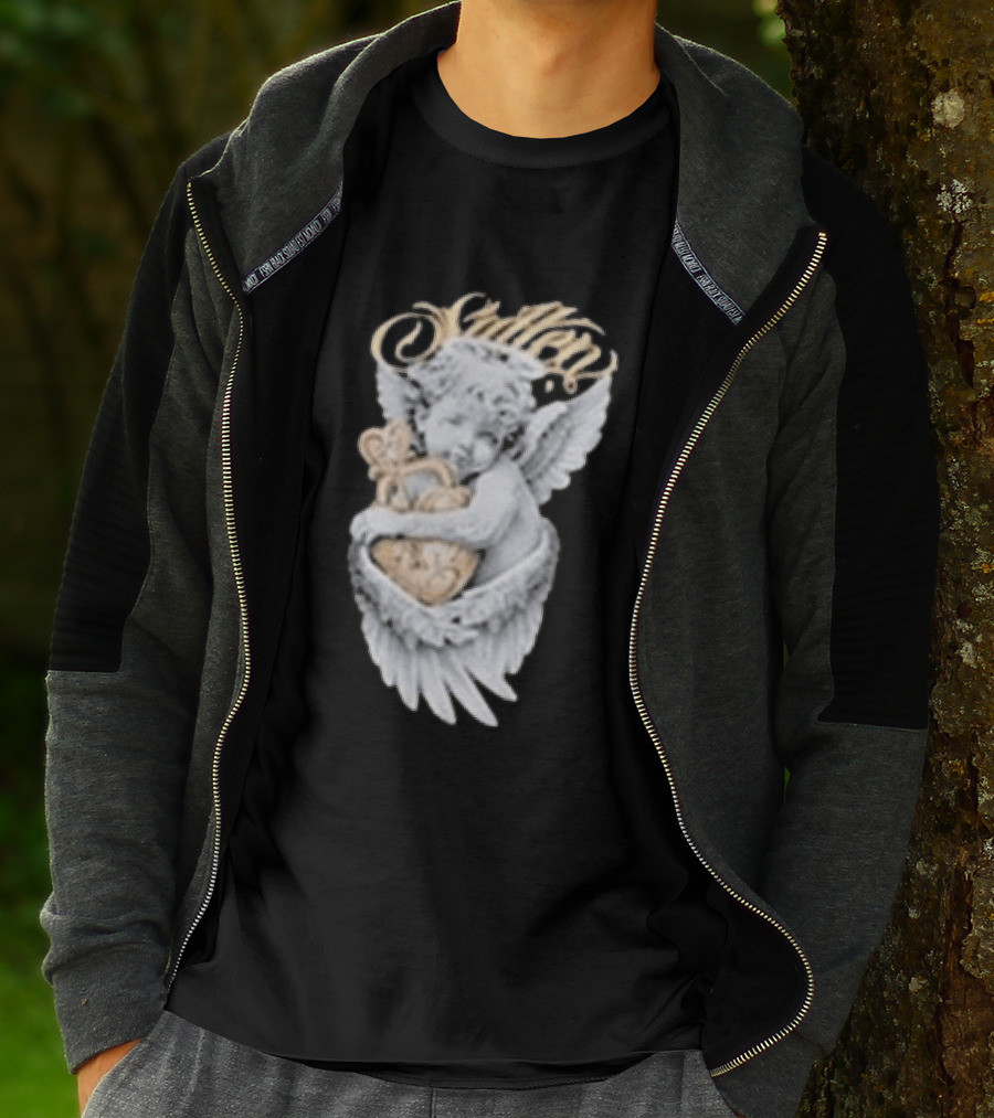 Sullen Heavenly Angel Embracing Heart T-Shirt