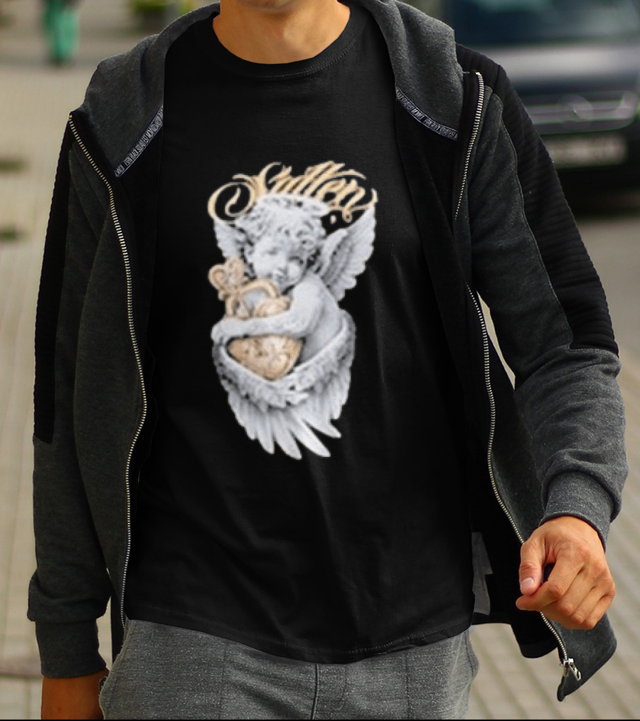 Sullen Heavenly Angel Embracing Heart T-Shirt