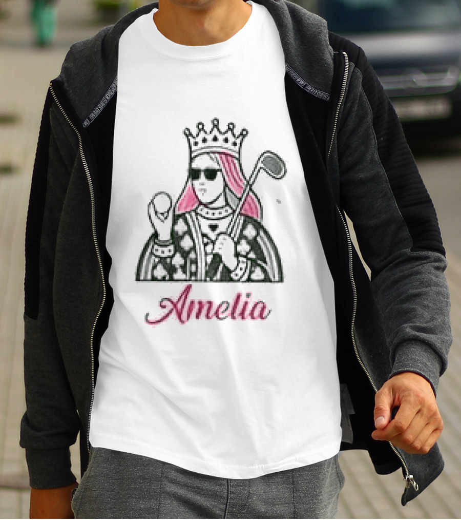 Amelia Queen Of Clubs Womens Golf With Pink Hair And Crown T-Shirt