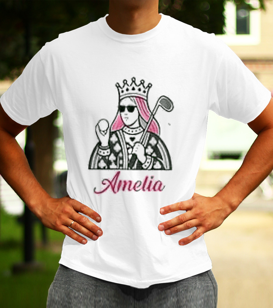 Amelia Queen Of Clubs Womens Golf With Pink Hair And Crown T-Shirt