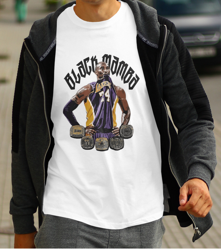 Black Mamba Kobe Bryant 24 Los Angeles Lakers NBA 5 Championship Rings T-Shirt