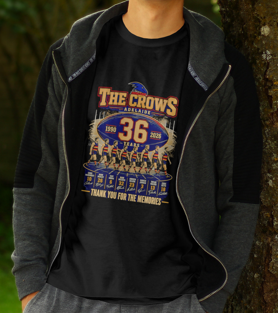 The Crows Adelaide 36 Years 1990 2026 Thank You For The Memories Players Signatures T-Shirt