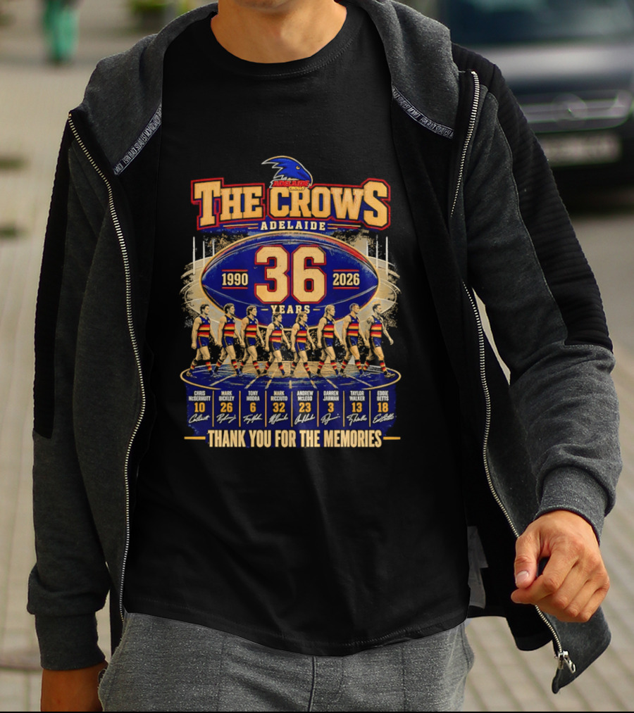 The Crows Adelaide 36 Years 1990 2026 Thank You For The Memories Players Signatures T-Shirt