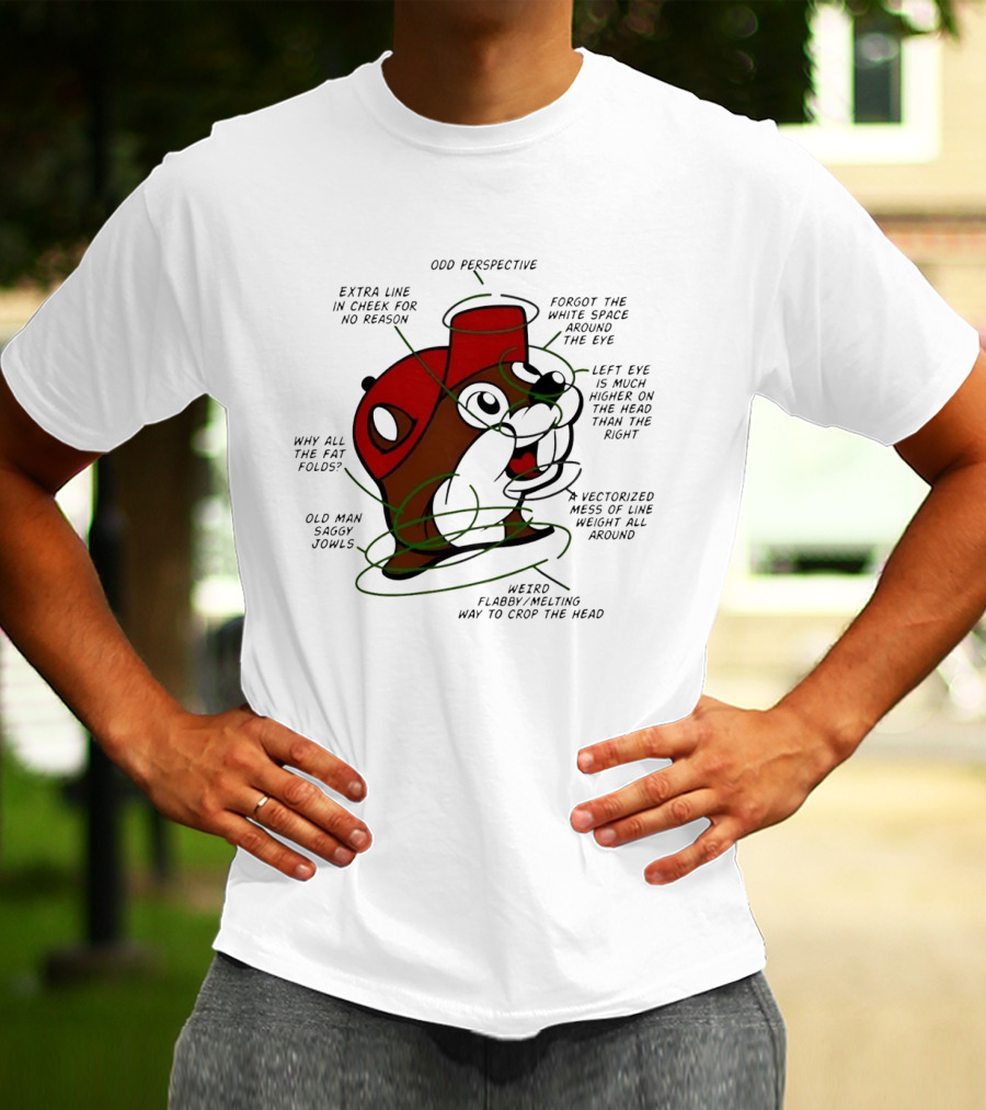 Buc Ee's Odd Perspective Extra Line Vectorized Mess Critique T-Shirt