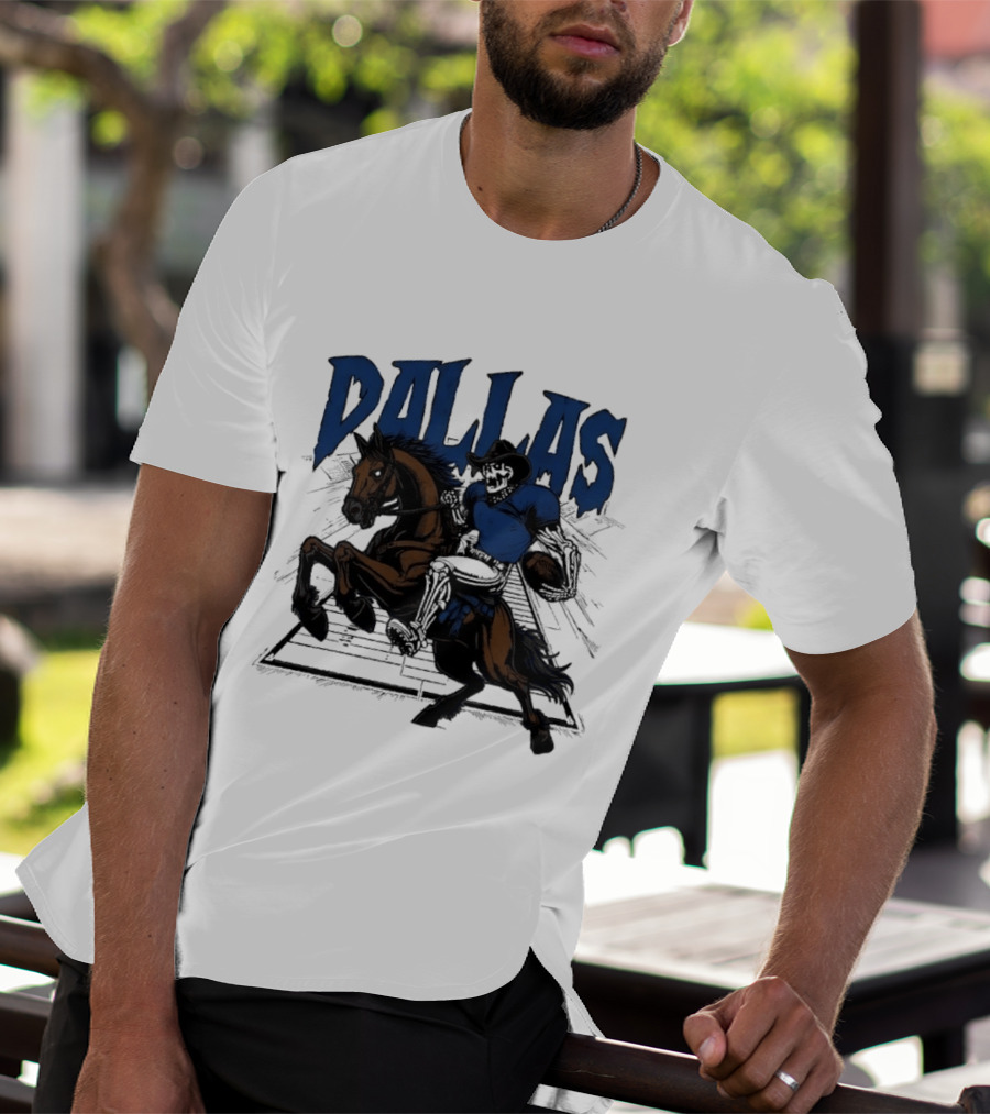 Dallas Cowboy Skeleton Riding Horse Playing Football T-Shirt