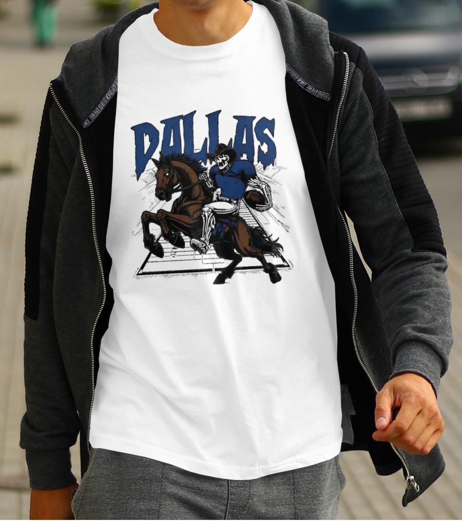 Dallas Cowboy Skeleton Riding Horse Playing Football T-Shirt