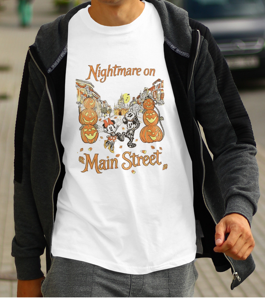 Disney Mickey And Minnie Mouse Halloween Nightmare On Main Street Pumpkins Autumn Fall T-Shirt