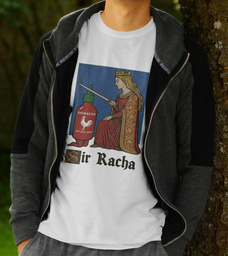 Sir Racha Sriracha Hot Chili Sauce Medieval Knighthood Scene T-Shirt