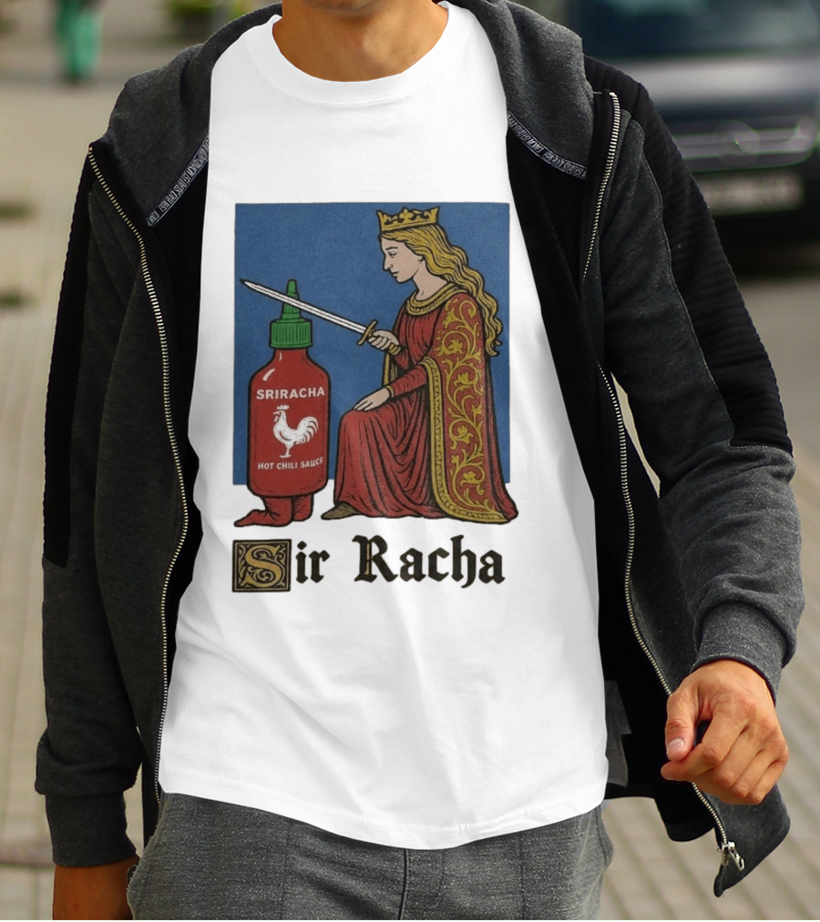 Sir Racha Sriracha Hot Chili Sauce Medieval Knighthood Scene T-Shirt