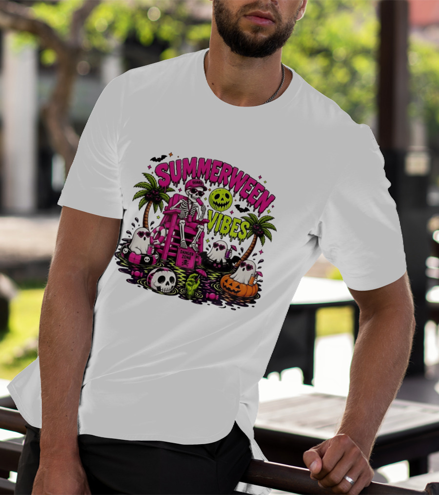 Summerween Vibes Halloween Skeleton Beach Party 2026 T-Shirt
