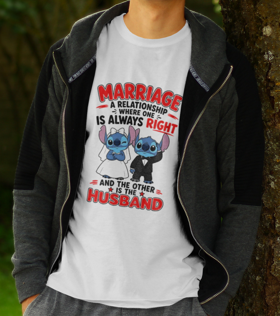 Marriage Relationship Where One Is Always Right And The Other Is The Husband Stitch And Angel T-Shirt