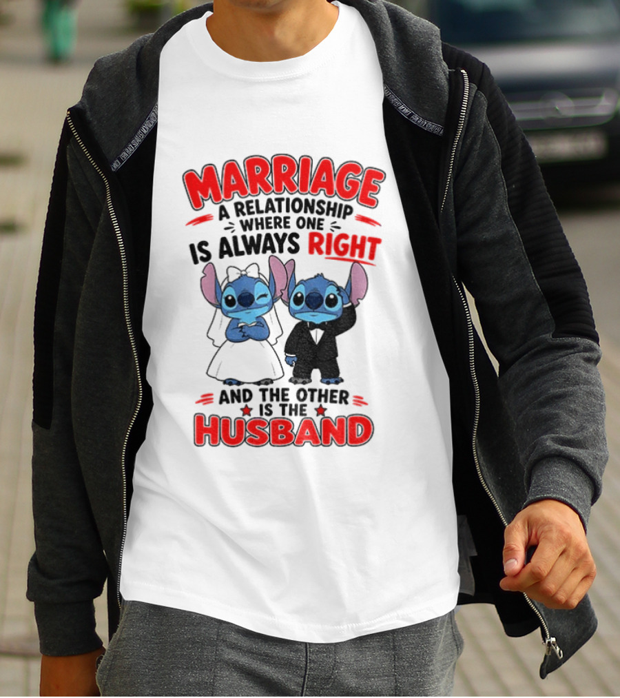 Marriage Relationship Where One Is Always Right And The Other Is The Husband Stitch And Angel T-Shirt