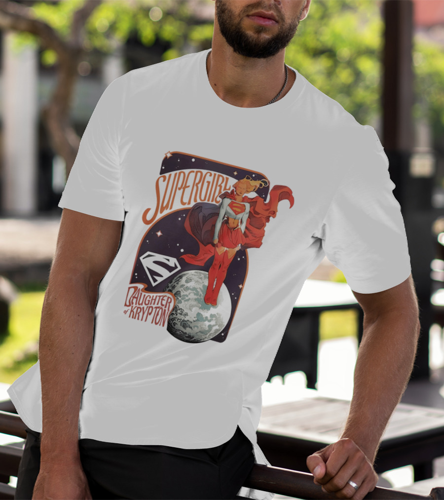 Supergirl Daughter Of Krypton DC Comic Style Superhero Logo Moon Scene T-Shirt