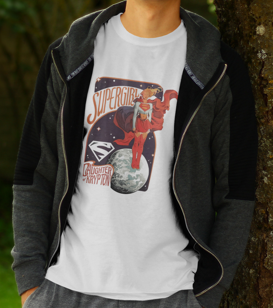 Supergirl Daughter Of Krypton DC Comic Style Superhero Logo Moon Scene T-Shirt